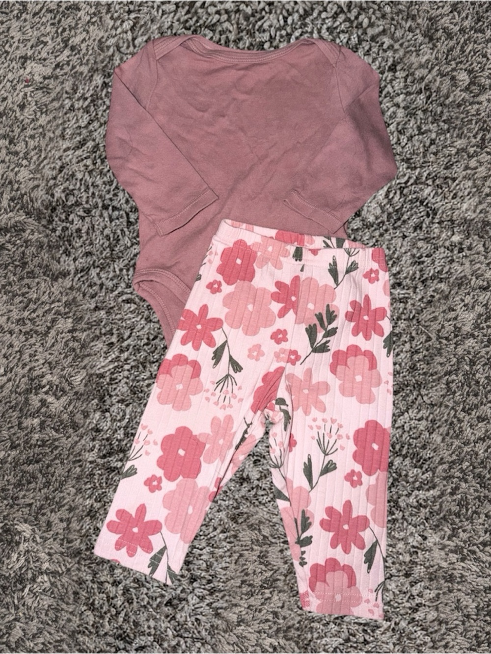 Pink Floral Baby Leggings & Dusty Rose Bodysuit Set